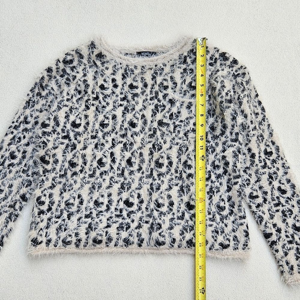 XOXO Black and Cream Fuzzy Soft Long Sleeve Sweater Size L - Picture 4 of 11
